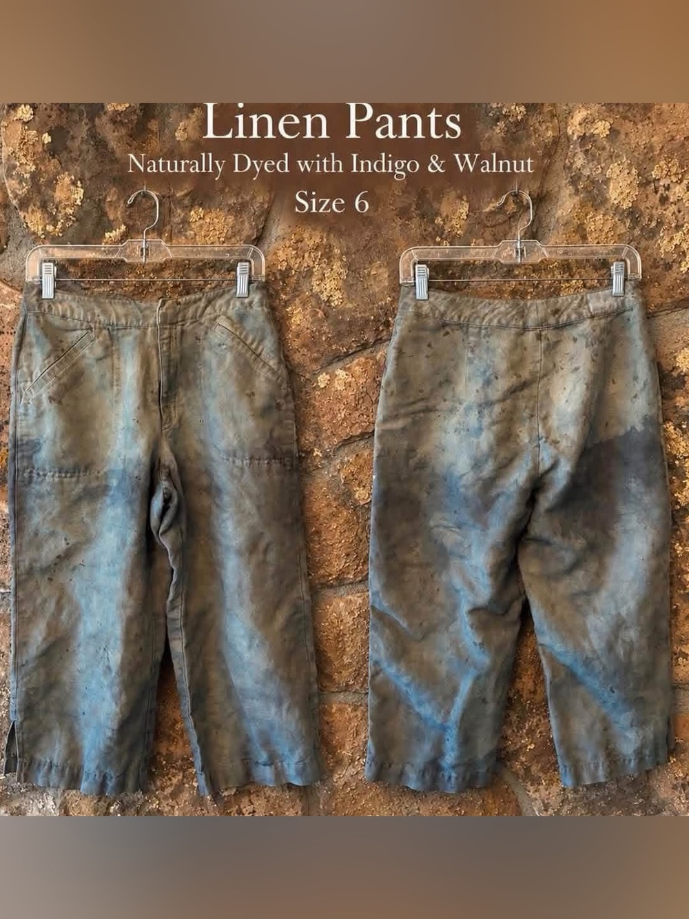 Naturally Dyed Linen Pants - Indigo & Walnut Blue (Size 6)